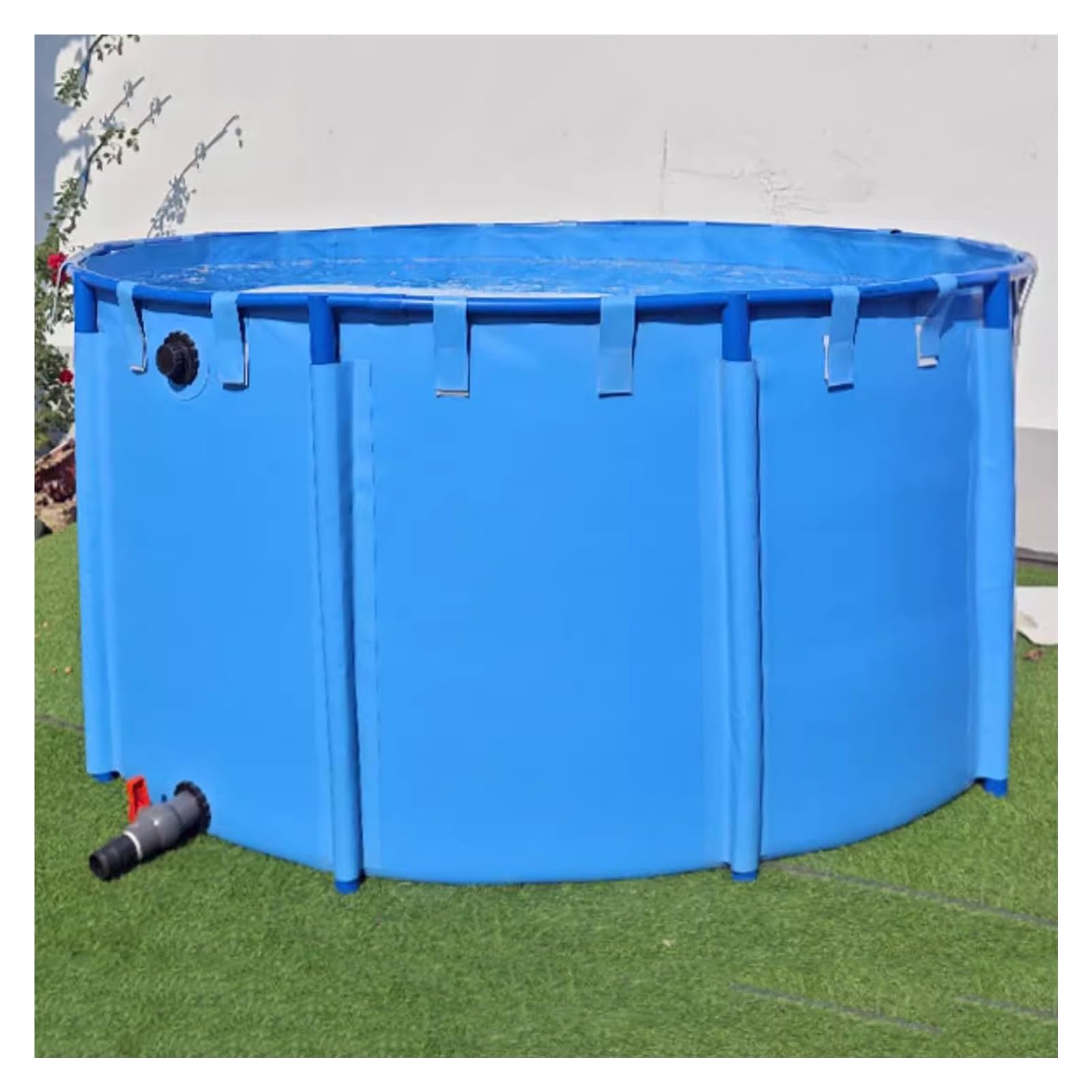 Laghetto Rotondo Pieghevole per Pesci, in PVC Spesso 0,9 mm con valvola di Scarico, Vasca d'Acqua Portatile e Pieghevole per Animali Domestici, Giardino, Allevamento di Koi, Facile da montar