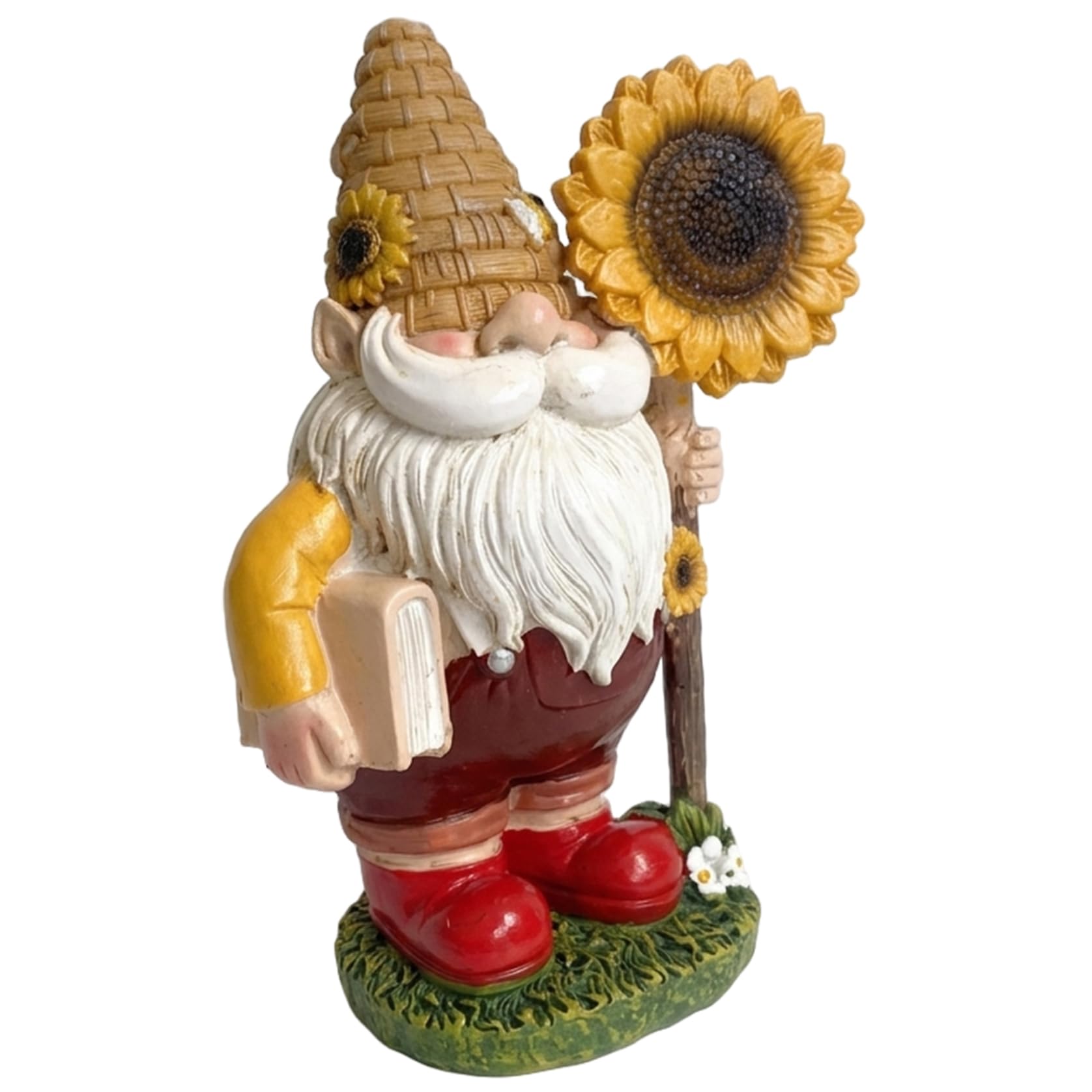 Garden Gnomes Hand-Painted Resin with Sunflower Book Decor for Outdoor Yard Indoor Home