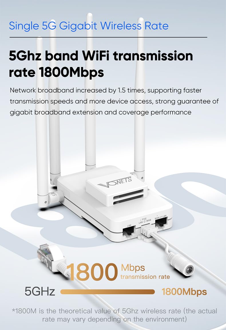 VONETS VAR1800-H Gigabit WLAN Bridge Router, Ethernet Wireless RepeaterRJ45, adapter WLAN, wzmacniacz zasięgu, 3 Gigabit POE do robotów, przemysłowe urządzenia sieciowe IoT 1800 Mbit/s, VAR1800-H