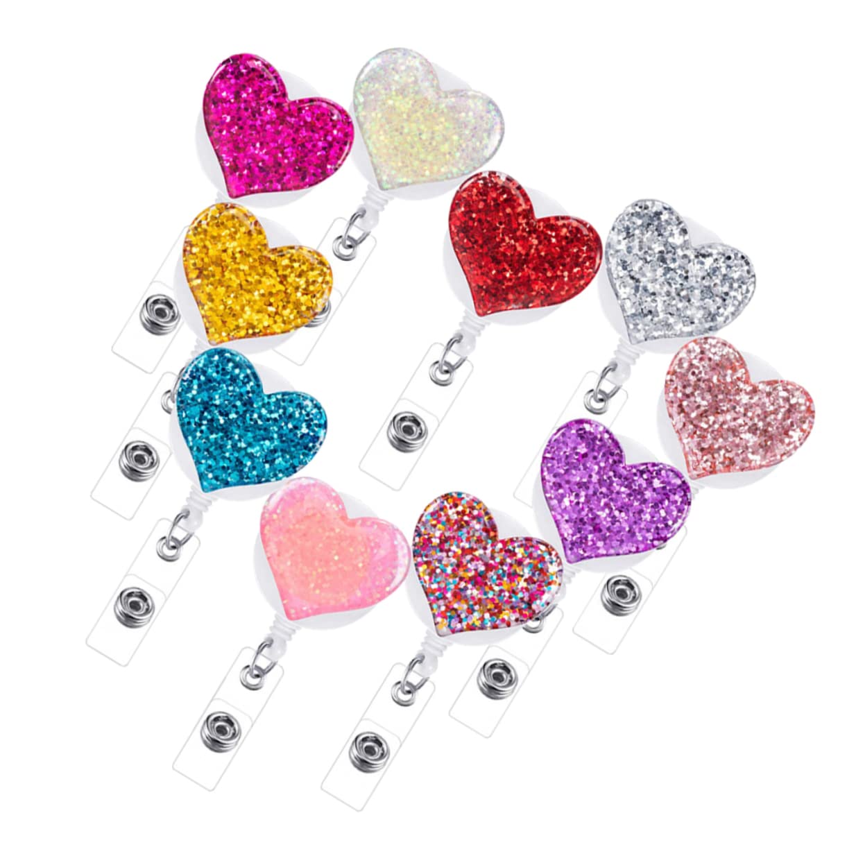 NUOBESTY Lot De 2 Porte-badges En Cristal En Forme De Cœur Avec Strass 10 Couleurs Variées Design Tendance Pour Un Usage Quotidien 10 Pièces X 2