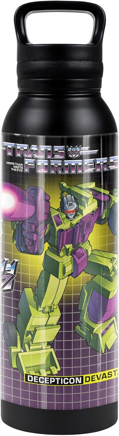 Transformers OFFICIAL Optimus Prime Black 24 oz Insulated Canteen Water Bottle, Leak Resistant, Vacuum Insulated Stainless Steel with Loop Cap
