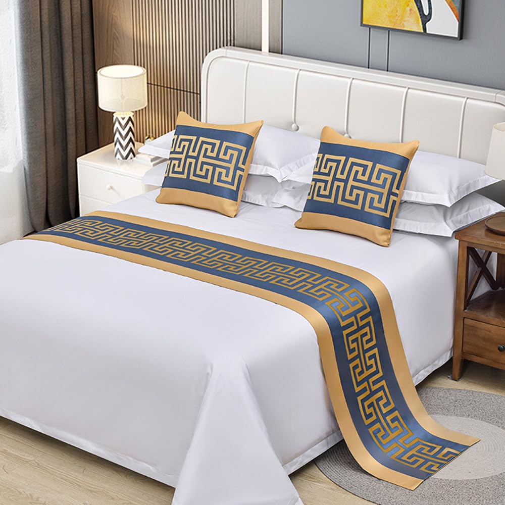 QRGMKL Luxury Bed Runners and Matching Cushions Modern Bed Runner for Foot of Bed European Style Bed Scarf Bedspreads Coverlets for Bedroom Hotel Bedding Decorations -C||2 Pillowcases(50X50cm)