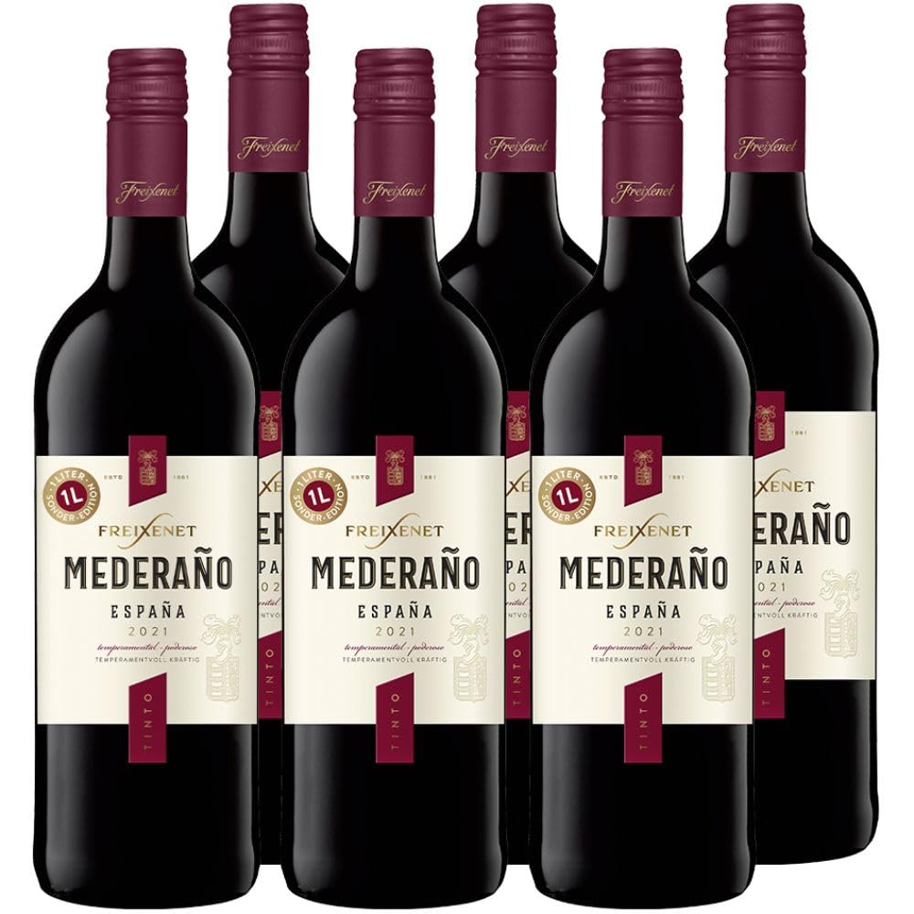 Freixenet Mederaño Tinto Spanischer Rotwein (6 x 1 l) Spanish Red Wine, Wein, halbtrocken mit Aromen von Kirsche und Heidelbeere, zu kräftigen Speisen und würzigem Gemüse