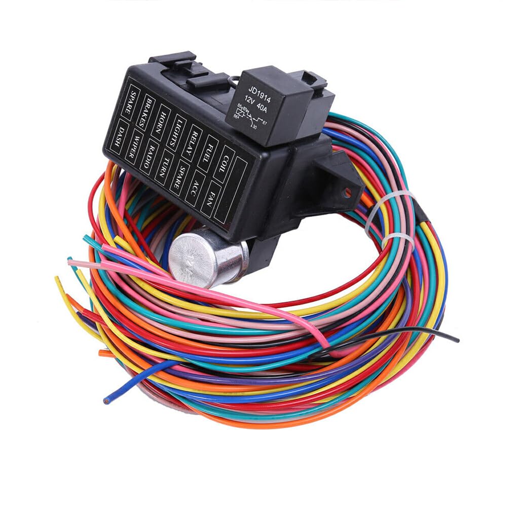 VUIUYOIES Arnés de cableado universal de 14 circuitos Arnés de cableado del automóvil Arnés de cableado de circuito Fusible Kit de arnés de cableado de fusible de 12 V Durable