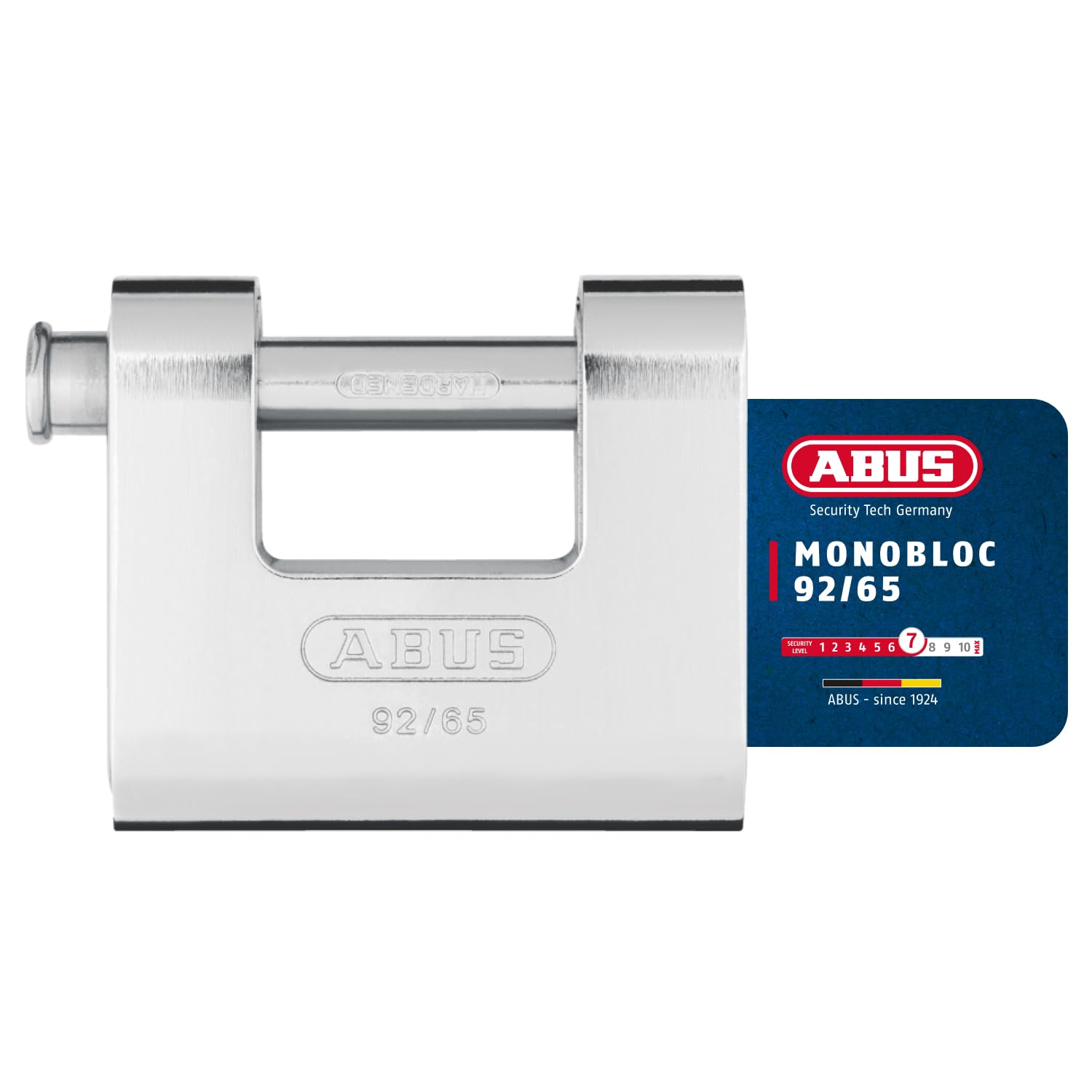 ABUS Lucchetto Monobloc 92/65 - Corpo in Ottone, Gancio in Acciaio | Livello di sicurezza 7, cilindro a spine anti-manipolazione - ideale per grate, cancelli e distributori automatici