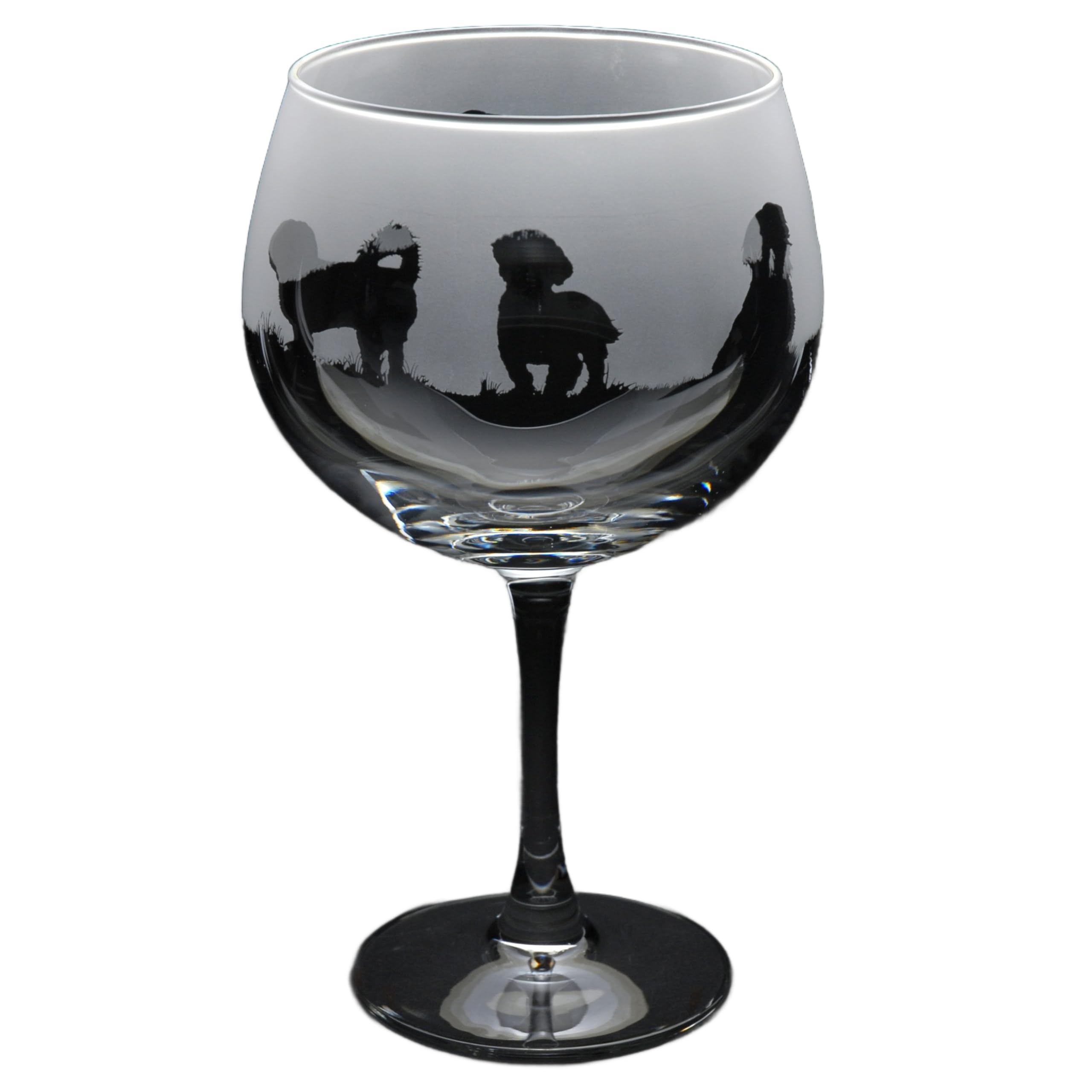 GLYPTIC Glass Art Shih Tzu Dog Frieze Hand Etched/Engraved Gin Cocktail Glass
