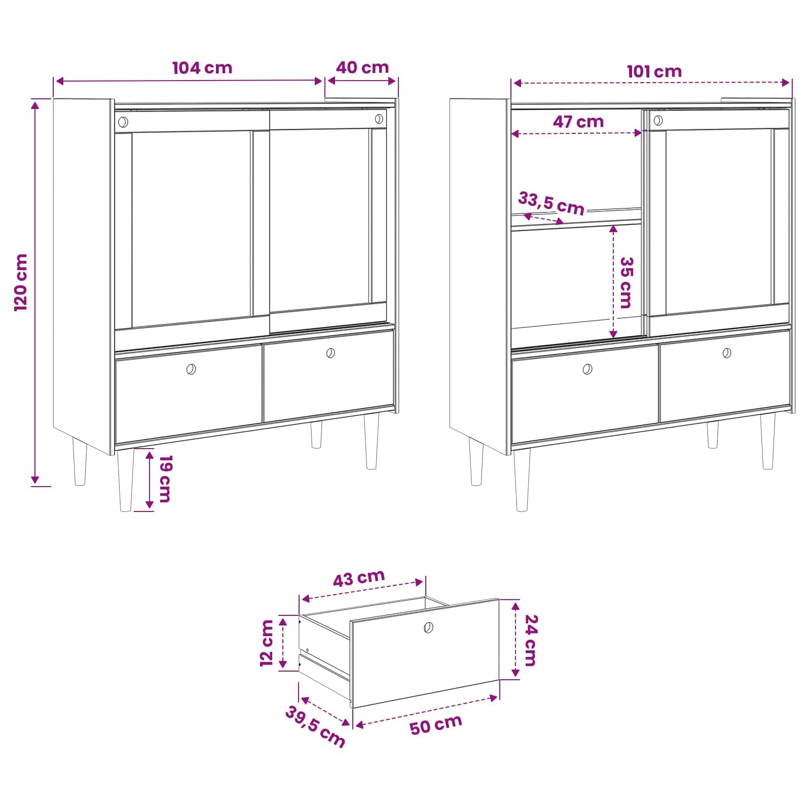 Credenza Bilbao con anta scorrevole in vetro, caramello scuro, 104