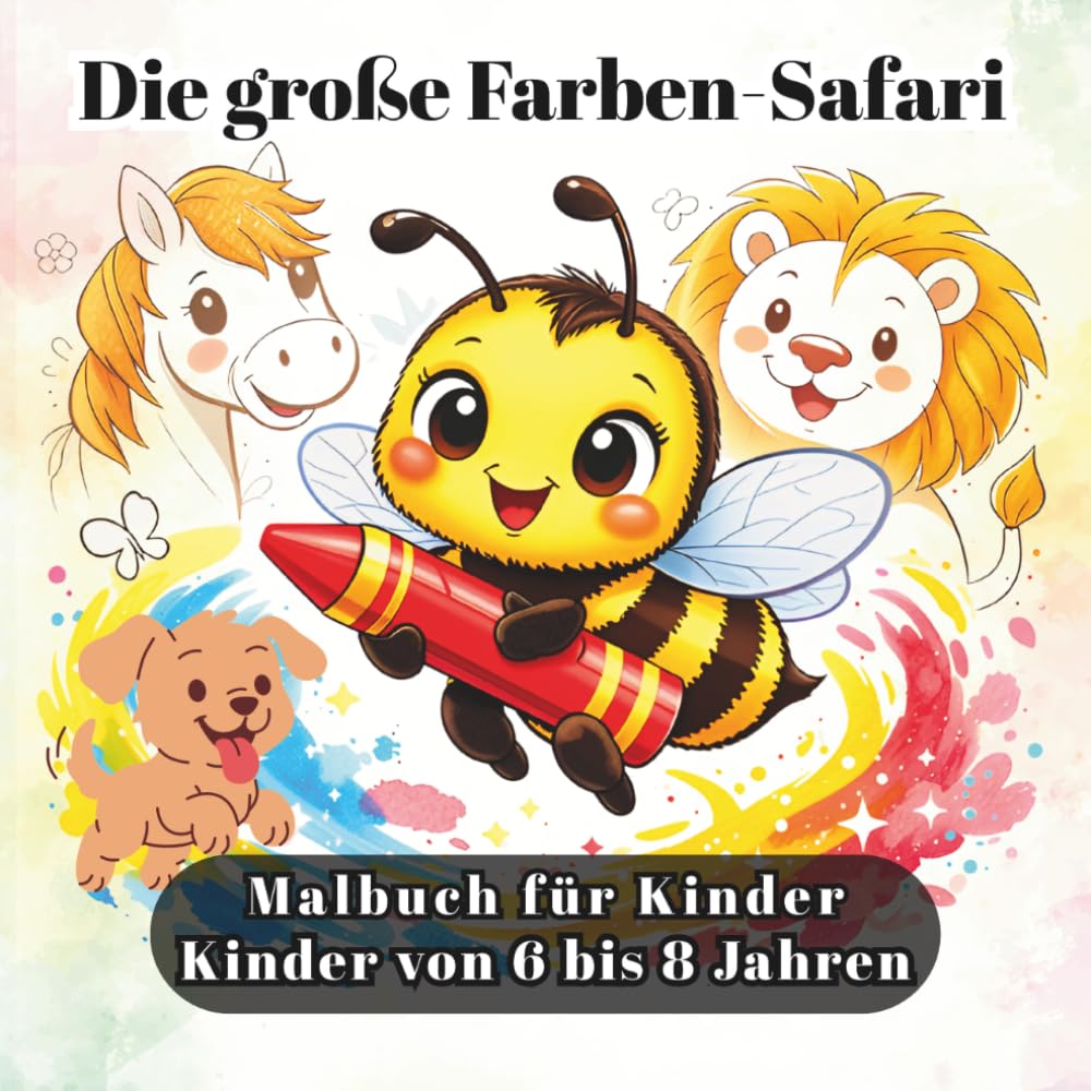 Die große Farben-Safari - Malbuch für Kinder: 40 Tiermotive zum Ausmalen für Mädchen und Jungen von 6 bis 8 Jahren | Löwen, Pferde, Bienen, Wale und ... | Einseitig bedruckt, kein Durchscheinen