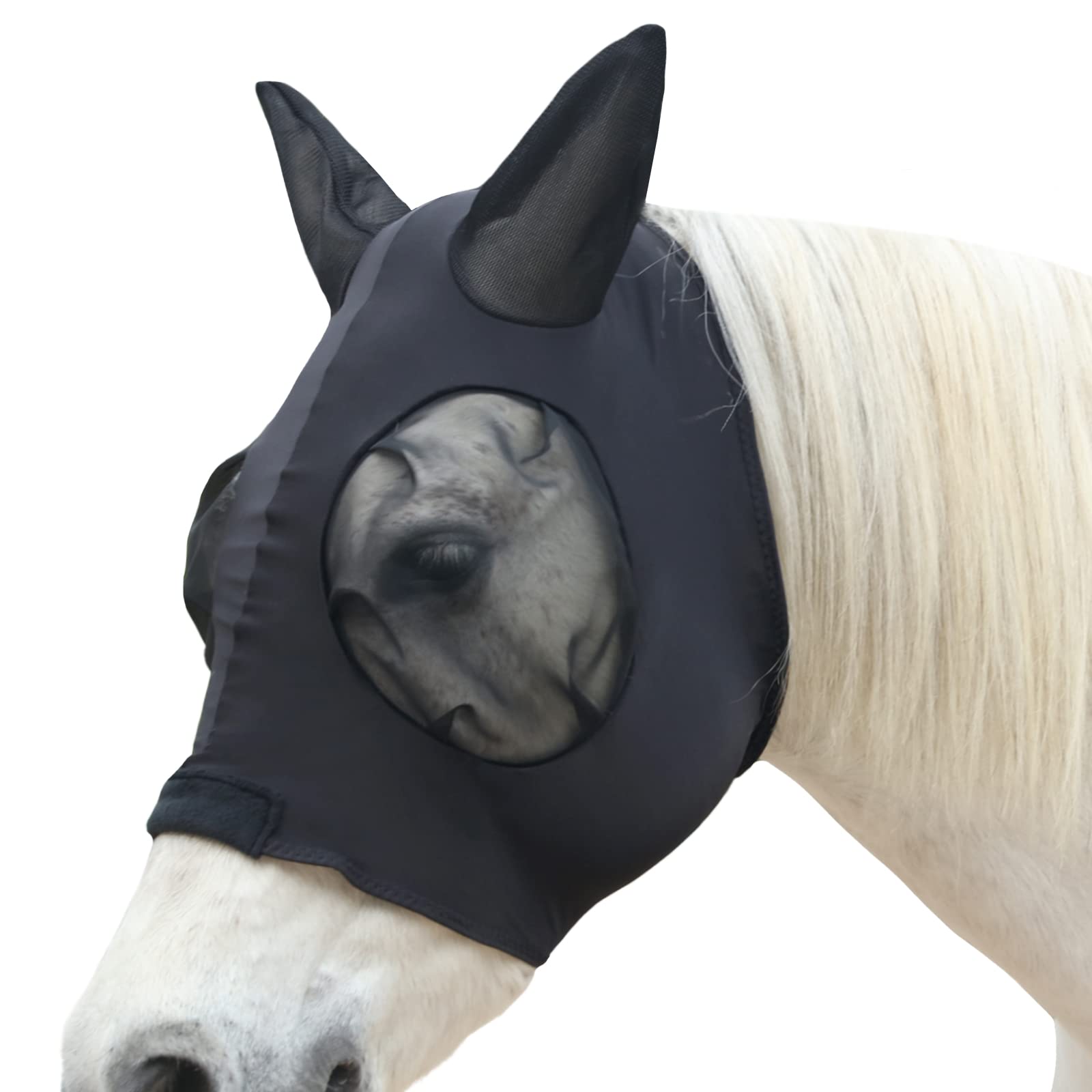 Horse Fly Mask, Fly Masks for Horses with Ears, Super Comfort & Stretchy Fitting Equine Fly Mask Black Full