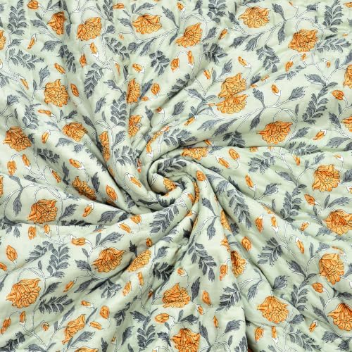 Image of BLOCKS OF INDIA Cotton Single Size Quilt Hand Block Print for Light Winters (60x90 Inches) (Green