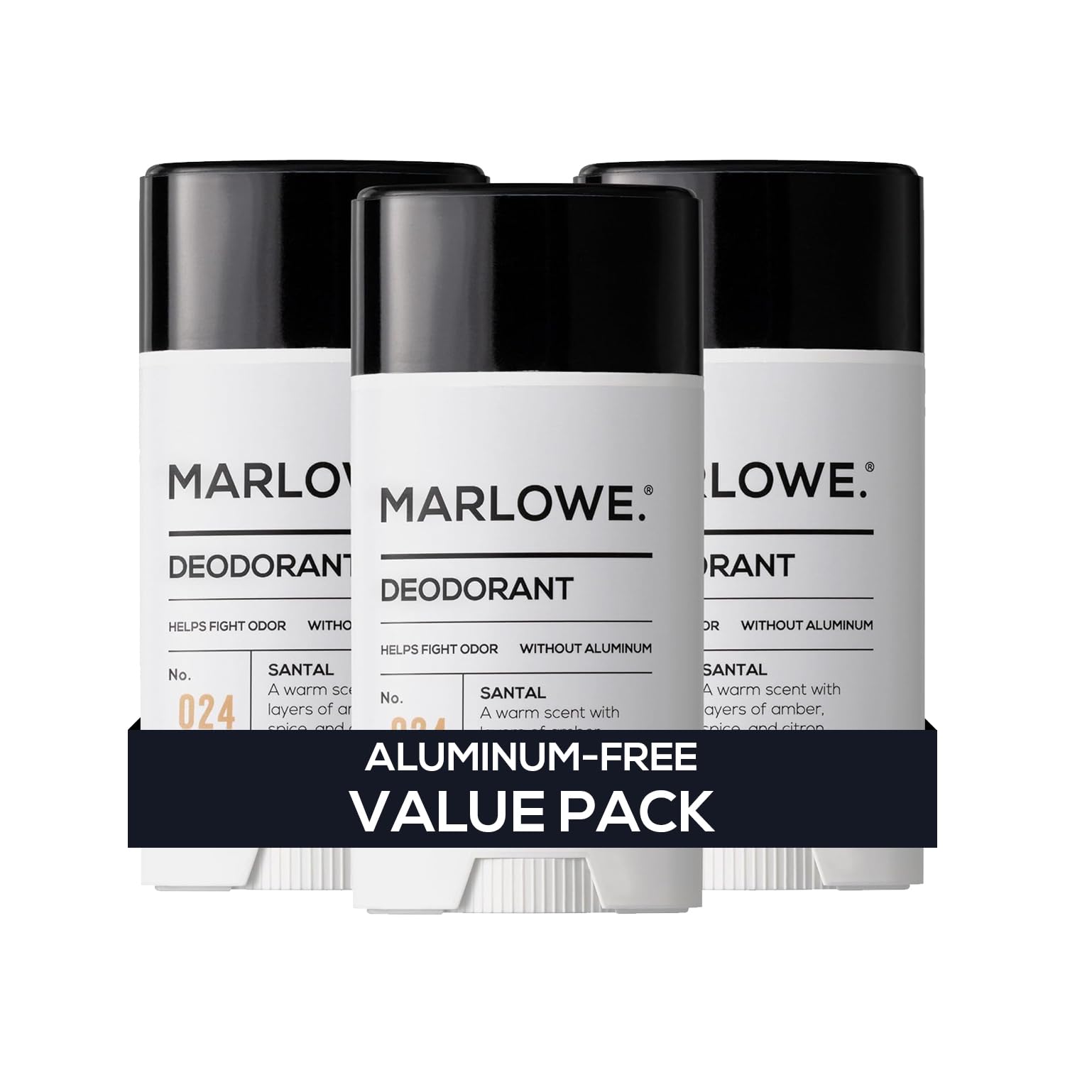 MARLOWE. No.024 Mens Santal Deodorant 2.5 oz (3 pack), Natural Deodorant for Men, Aluminum Free Stick, Made with Coconut Oil, Shea Butter & Jojoba,