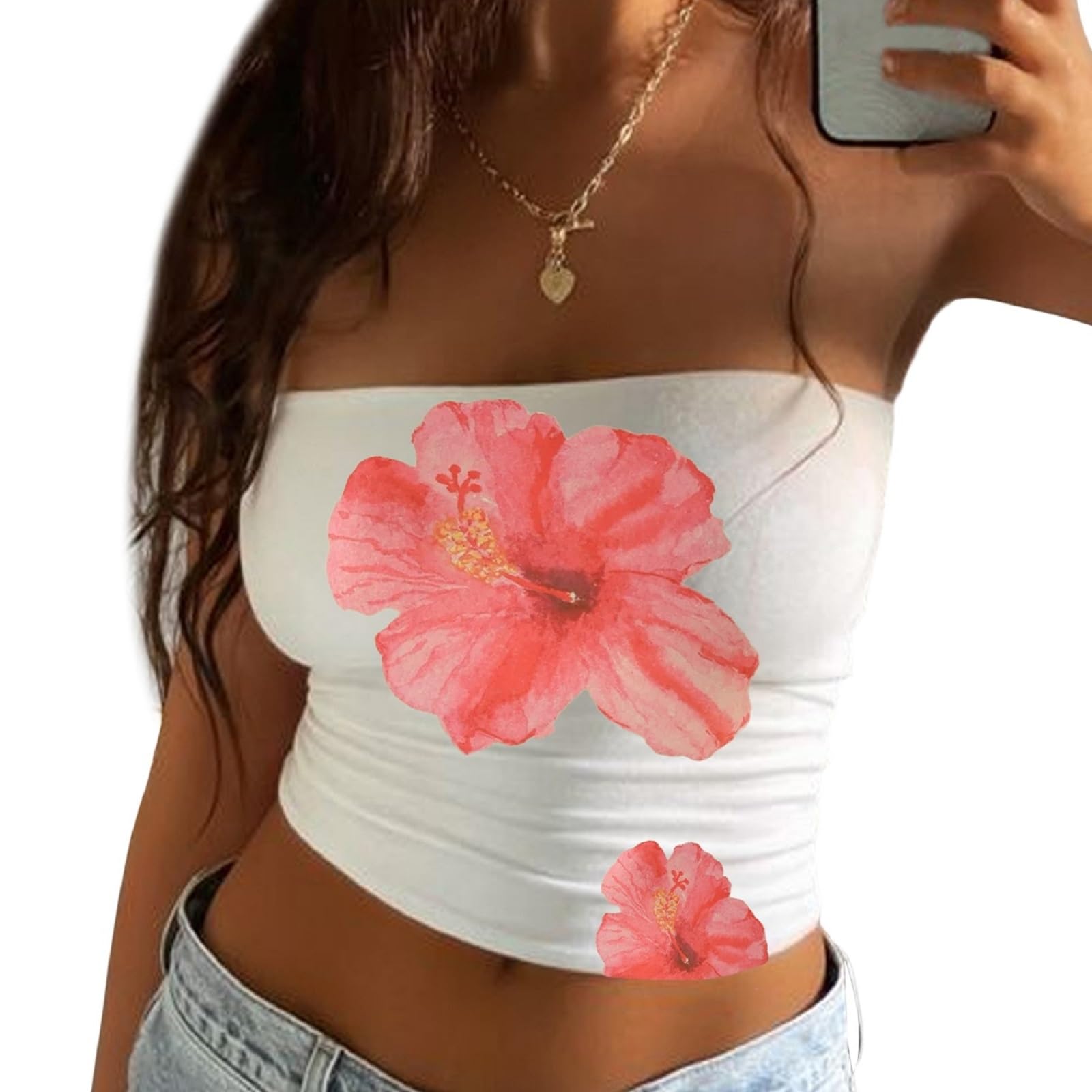 Y2k Cute Tube Tops Sleeveless Strapless Aesthetic Graphic Print Bandeau Tube Off Shoulder Going Out Tops