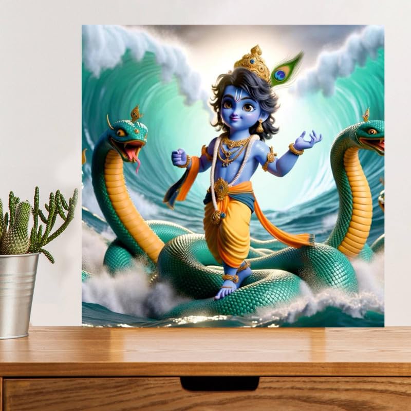 Image of British Terminal Cute little Bal Gopal Baby God Krishna| Kanha Ji | Laddu Lord Makhan Chor Painting Religious Poster for Pregnant Women for wall (matt thin vinyl,sticker,multicolor,unframed)| bj43