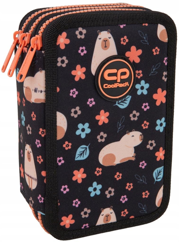 CoolPack Capybara - Astuccio XXL a 3 scomparti per la scuola, a 3 livelli, per ragazze, ragazzi, 44 pezzi, Multicolore., Astuccio