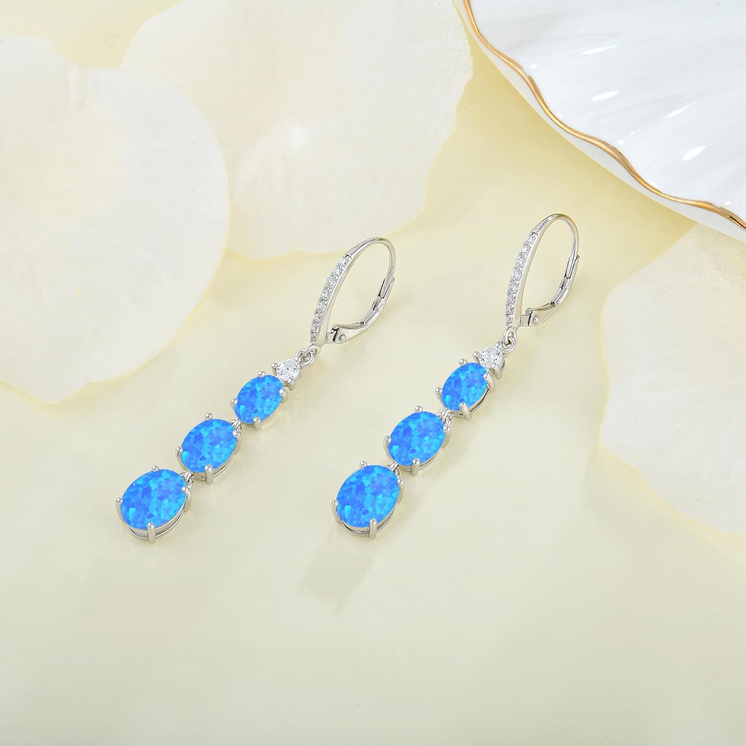 Created Opal Earrings 925 Sterling Silver Leverback Drop Dangle Earrings 5A Cubic Zirconia Jewelry for Women - Image 4