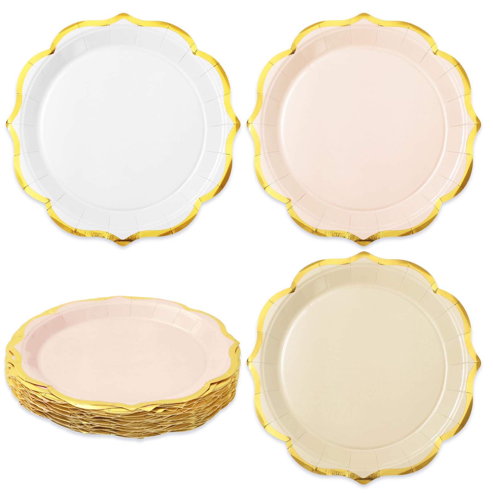 Assiettes jetables en papier blanc crème pour mariage chic et fête d'anniversaire de 22,9 cm