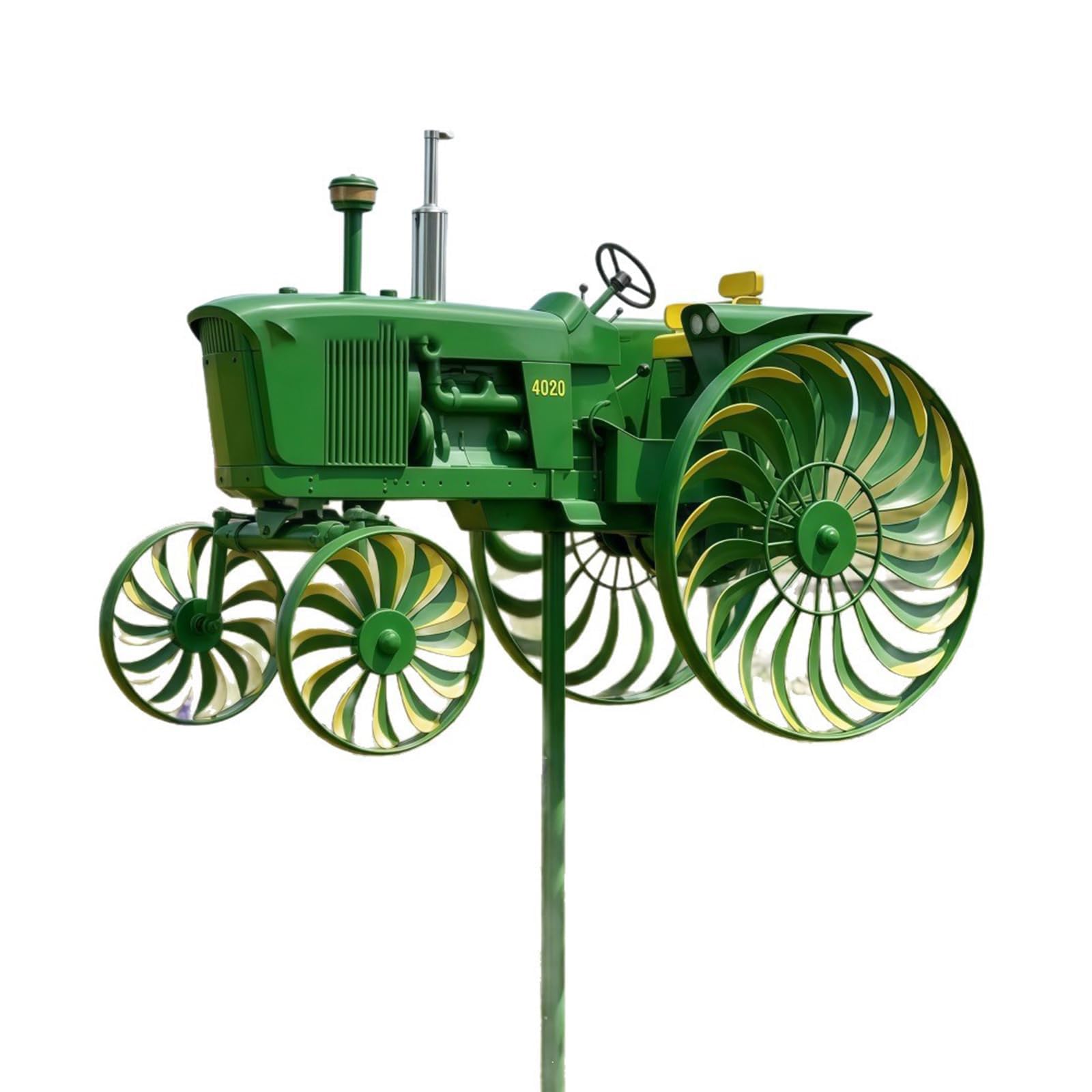 Windmills for Garden, 3D Garden Wind Spinner, Green Tractor Windmill Stake with Rotating Wheels, Rot ating Wheels Windmill Ornament for Front Yard Patio Porch Backyard Lawn Flower Bed Holiday