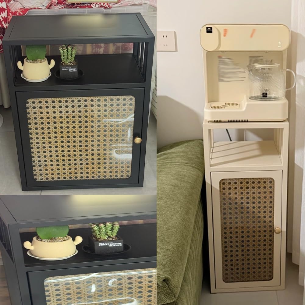 Support Aquarium Style Vintage en Rotin – Meuble-Support Robuste en Acier avec Étagère Ouverte – Table pour Aquarium 70 Cm Hauteur, Idéal La Maison, Le Salon Ou La Chambre.(Blanc,60X30X70CM)