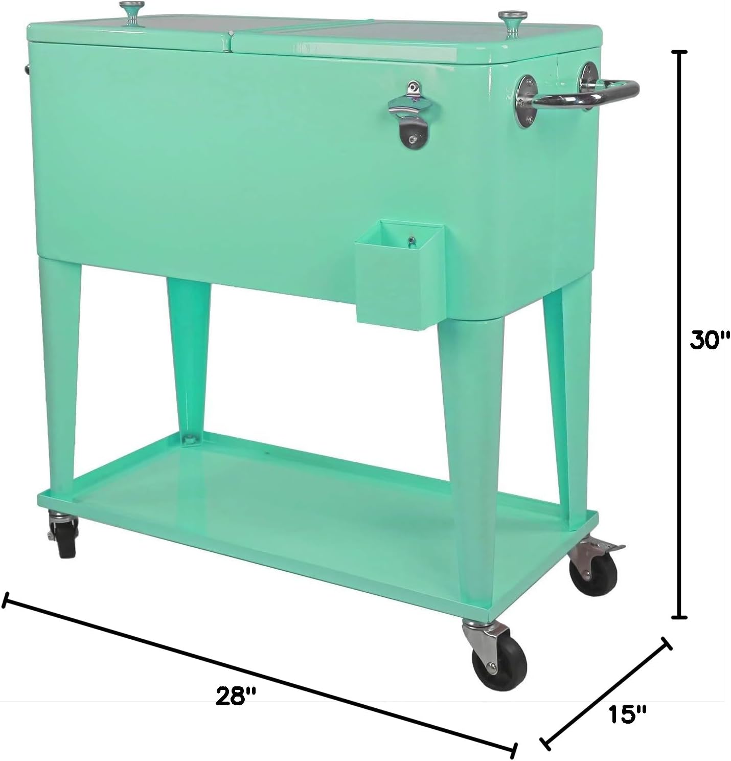 80 Qt. Retro Rolling Cooler Ice Chest Cart with Shelf & Bottle Opener - Great for Outdoors, Patios, Decks, Parties, Backyards