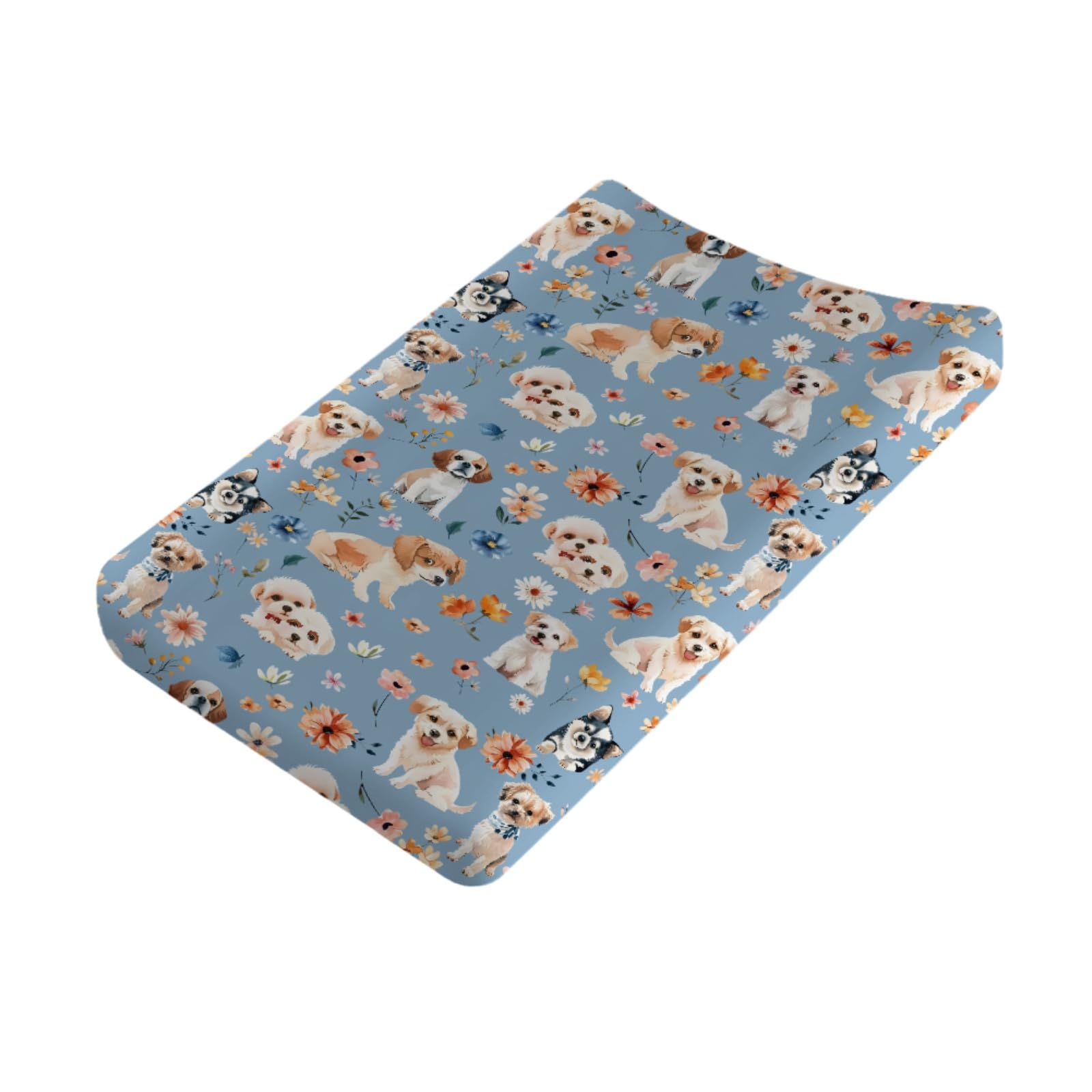 Dogs and Floral Baby Changing Pad Covers,Unisex Fitted Changing Pad Cover for Baby Boys Girls,Comfortable Breathable Changing Table Covers,Polyester Easy Care Diaper Change Table Sheets for Baby