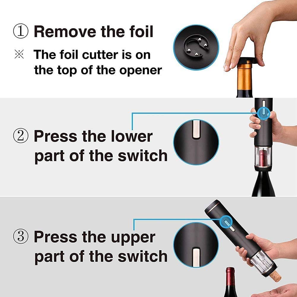 Abridor de vinos eléctricos, abrelatas automáticos de batería de Vino eléctrico, abrelatas de Botellas de Vino inalámbrico Mejor Regalo romántico para Familiares y Amigos