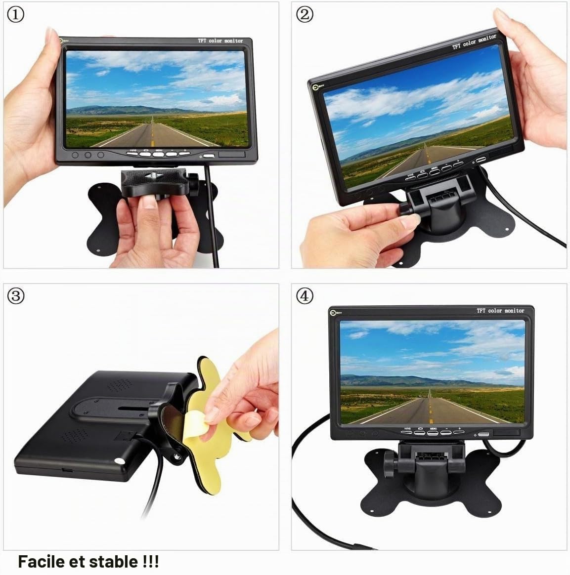 Système caméra de recul 4 Broches pour véhicule et écran LCD HD 7 Pouces