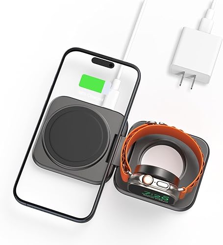 Miniatura 1 de KUXIU - Mini cargador inalámbrico plegable 2 en 1 para Apple, estación de carga magnética de aleación de aluminio compatible con iPhone