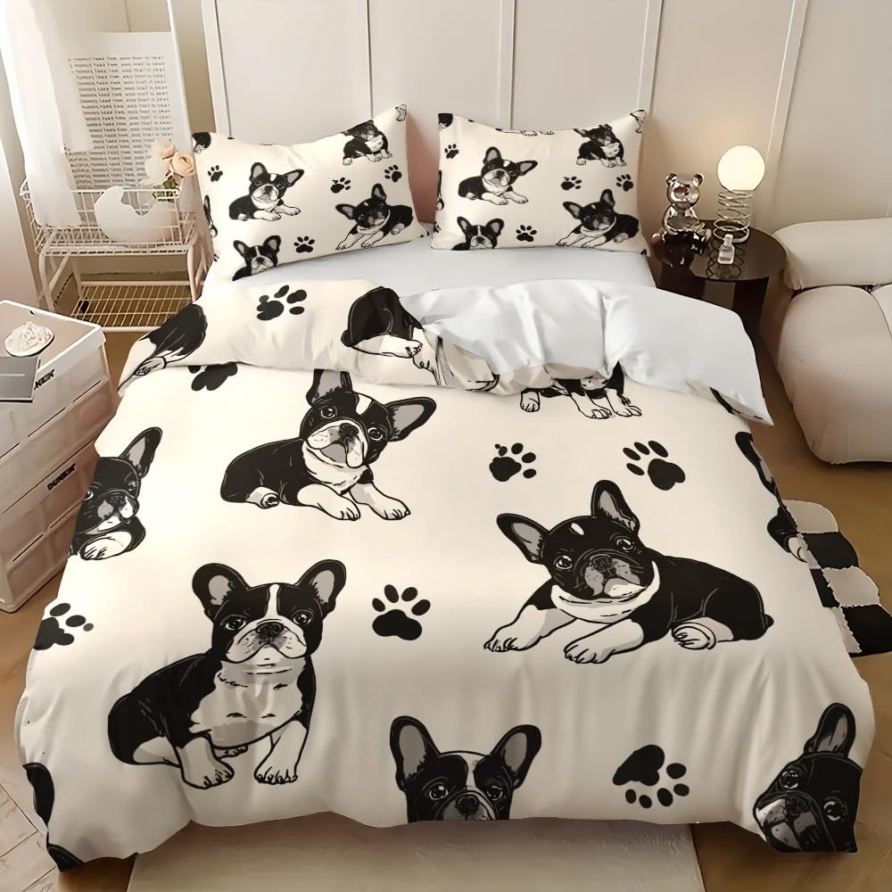 Housse de couette bouledogue français hypoallergénique et douce en microfibre