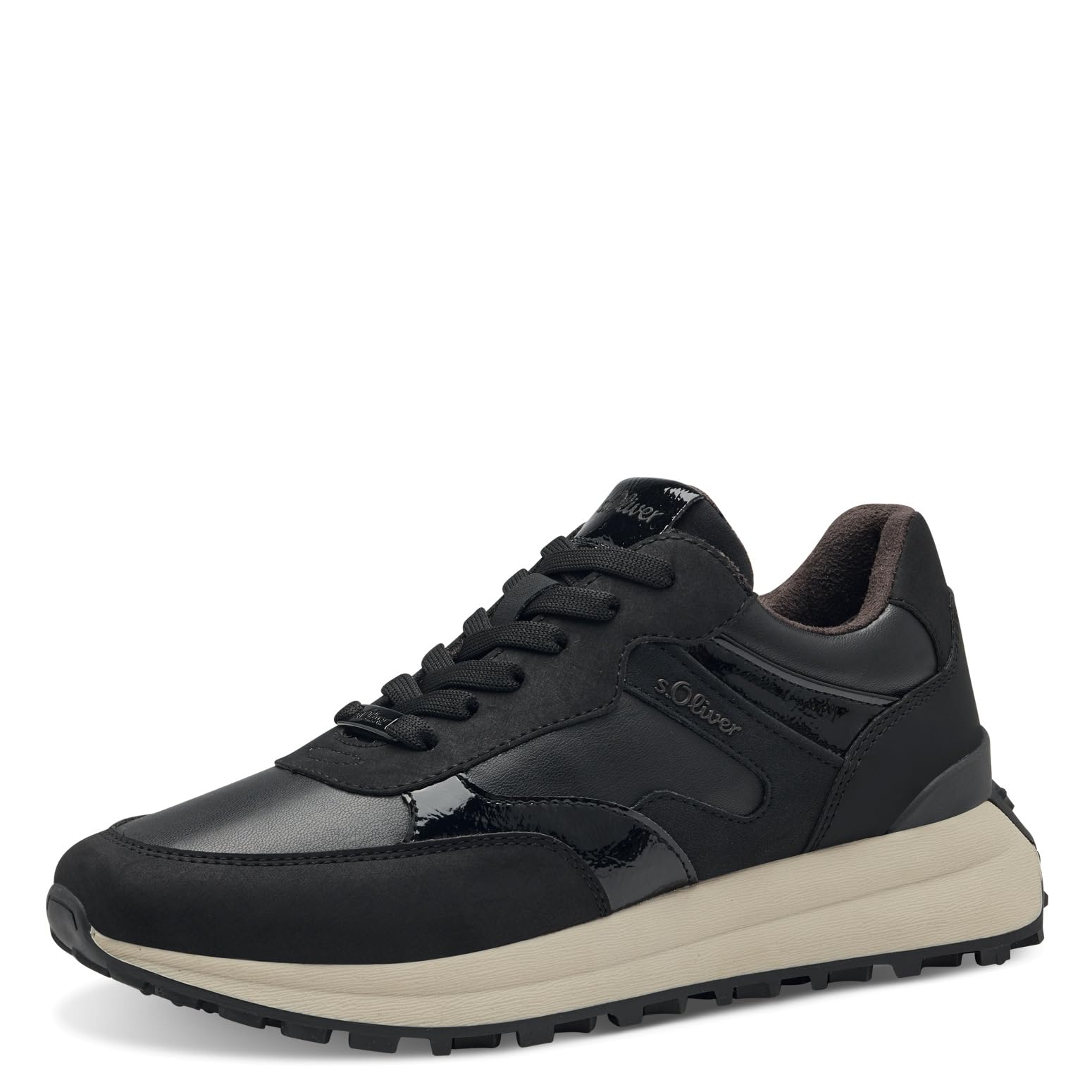 s.Oliver Women's Flat Trainers with Laces, Sporty, Black, 4 UK