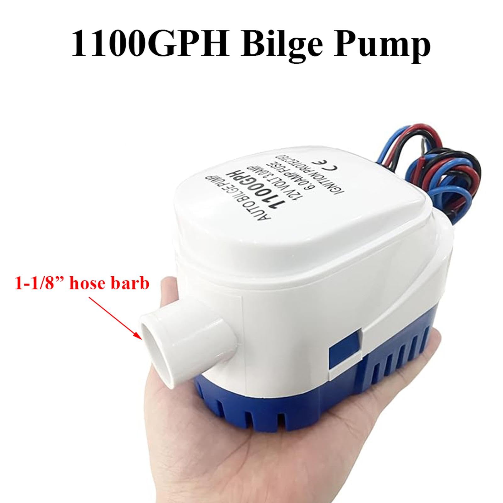 Kit de pompe de cale automatique de 1-1/8 pouces, 12 V, 100 GPH, pompe de cale avec tuyau et colliers de tuyau, ajustement universel pour piscines et bateaux