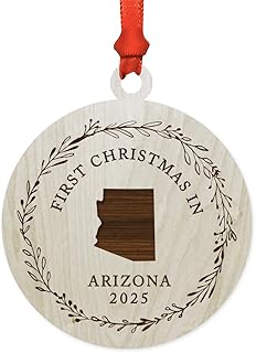 Andaz Press Custom Year Laser Engraved Wood Us State Round Christmas Ornament, First Christmas in Arizona 2025, 1-Pack, Includes Ribbon and Bag, Arizona Christmas Ornament 2025 Arizona Ornaments