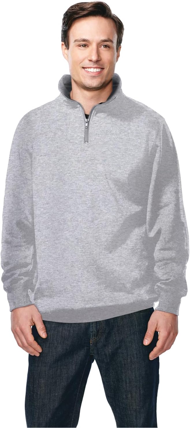 AFC Men's 1/4 Zip Pullover Suede Fleece Sweatshirt Seam pockets 2X 3X 4X (US, Alpha, 4X-Large, Regular, Regular, Heather Gray)