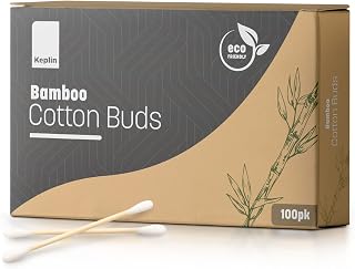 KEPLIN 100 Organic Bamboo Cotton Buds, Biodegradable, Organic Cotton Bamboo Earbuds in Eco-Friendly Plastic Free Packaging | Biodegradable Q Tips for Makeup, Crafts, Cleaning, & Baby Hygiene (100pk)