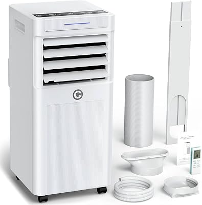 Condizionatore Portatile 9000 BTU con Deumidificatore 4 in 1, Ventilatore di Raffreddamento a 2 Velocità, Display Digitale e Telecomando, Kit Finestra, Timer 24 Ore Per Stanze Fino a 25 m²/78m³