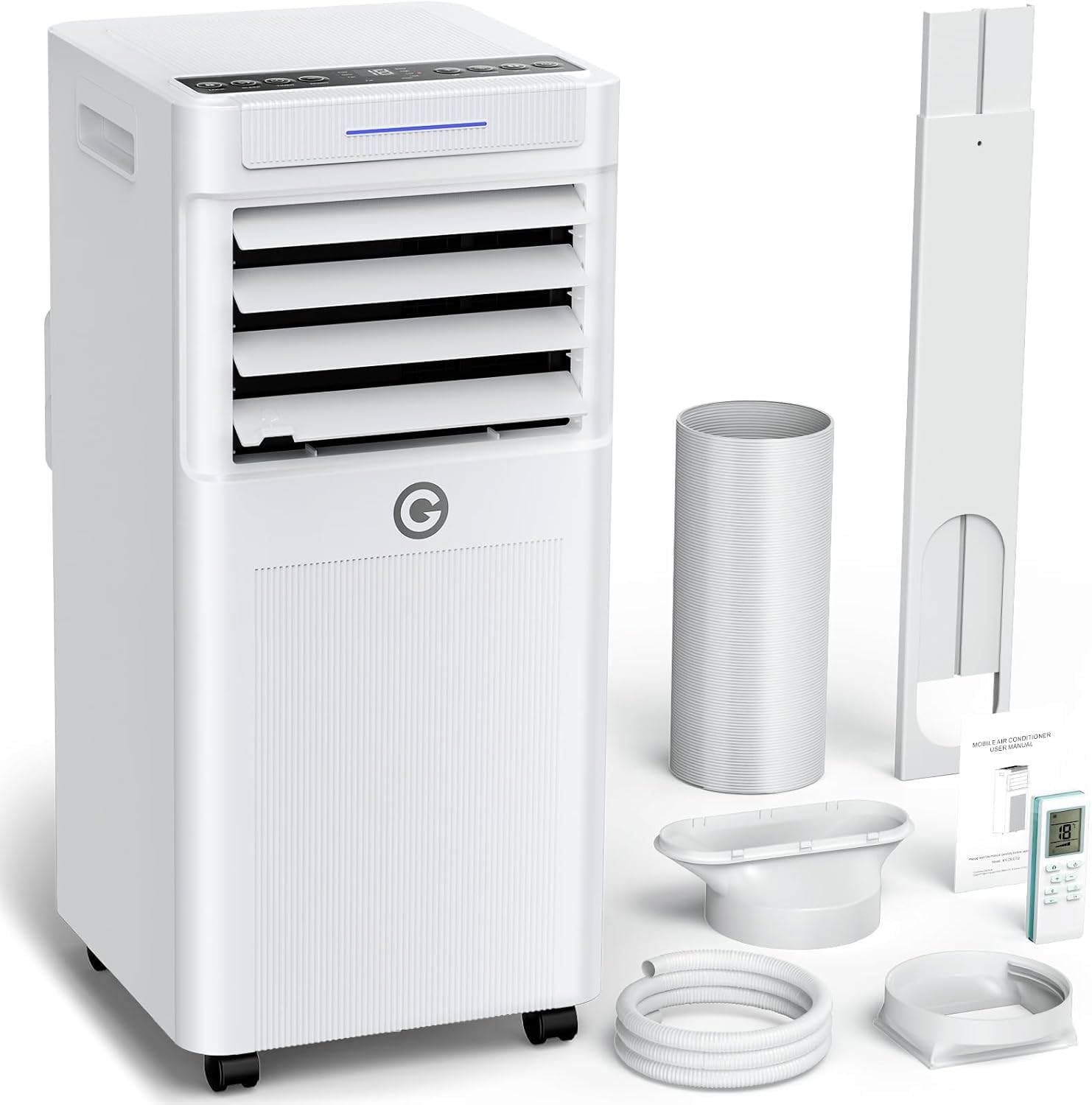 Condizionatore Portatile 9000 BTU con Deumidificatore 4 in 1, Ventilatore di Raffreddamento a 2 Velocità, Display Digitale e Telecomando, Kit Finestra, Timer 24 Ore Per Stanze Fino a 25 m²/78m³