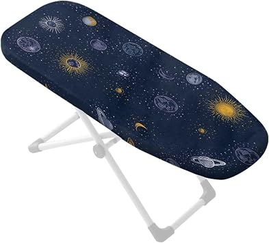 Galaxy Sun Moon Pattern Ironing Board Cover Small Ironing Board Cover with Elastic Edge and Hook and Loop Fasteners Scorch and Stain Resistant Ironing Covers, 14x24 Inch
