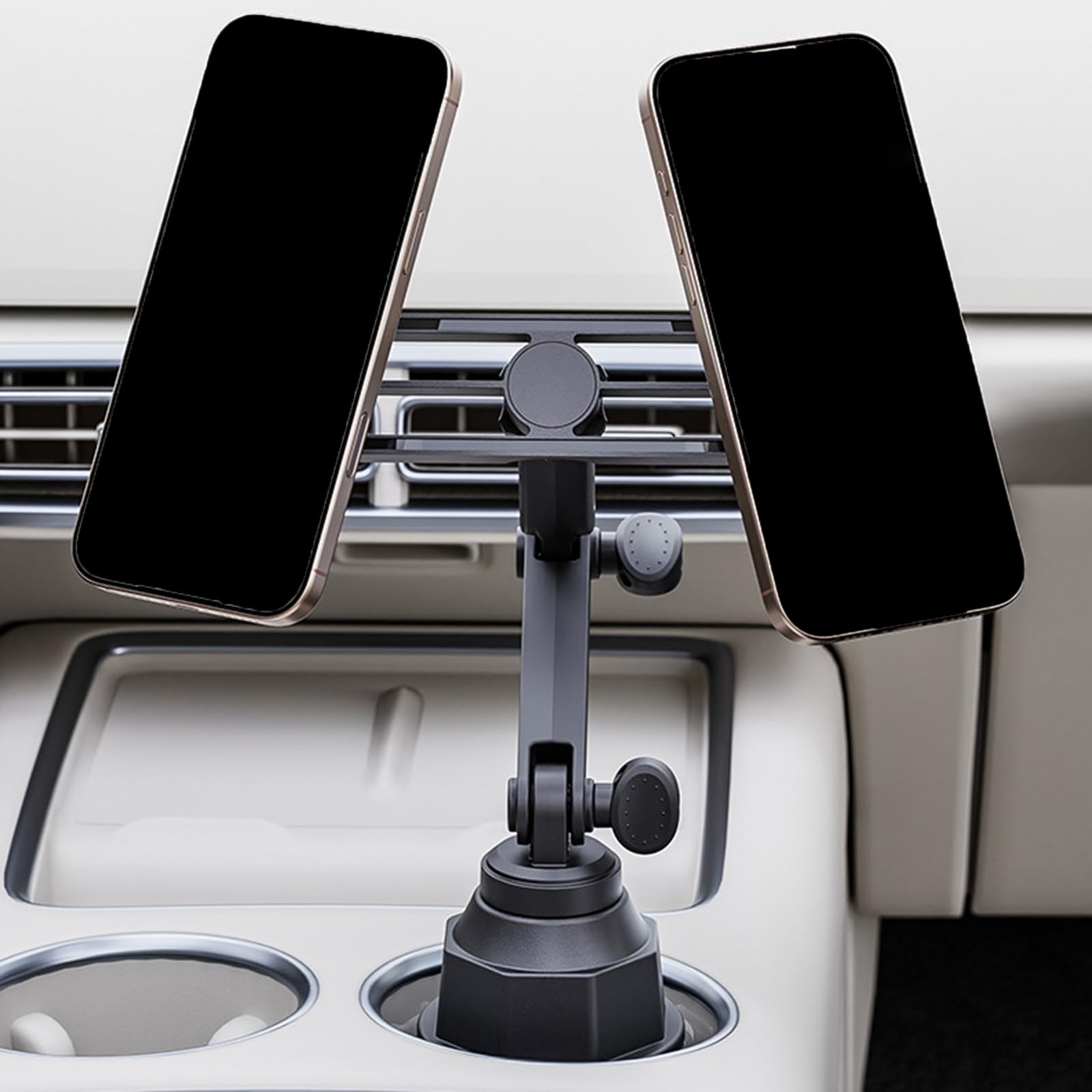 Supporto per tazza da auto per 2 dispositivi con base girevole Supporto per auto a doppia testa adatto per 4 telefoni da 7,2 pollici Doppio supporto per tazza per telefono