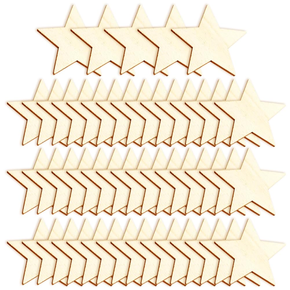 50pcs 60mm Wooden Star Discs for Painting, Wedding, DIY, Painting, Decoration, Gift, Scrapbooking