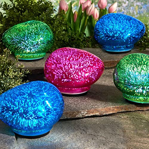 HAC24 3er Set LED Leuchtsteine Glas 17 x 14,5 cm Batteriebetrieben...