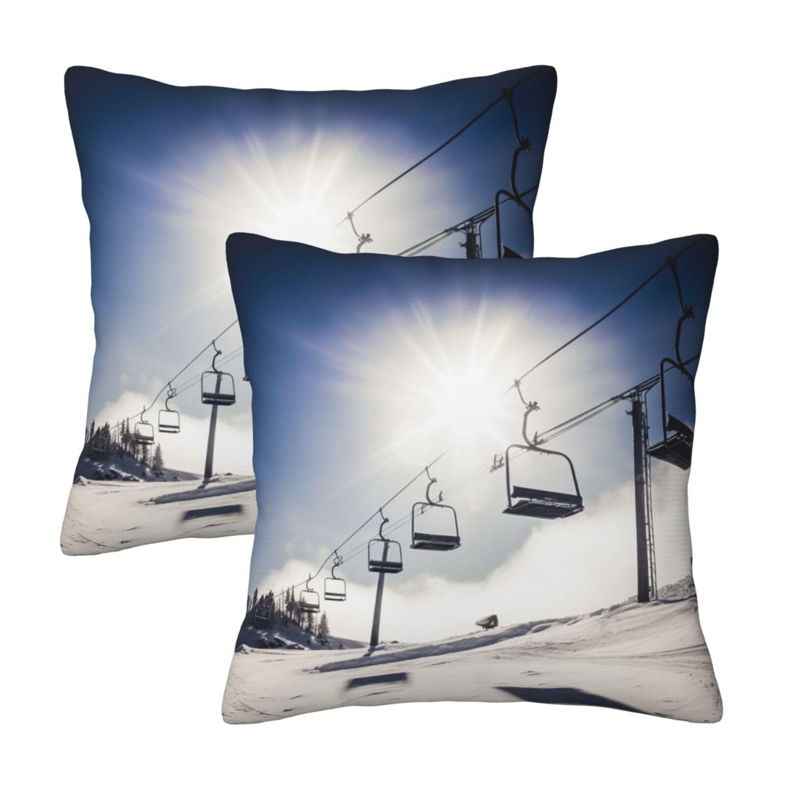 Ski Lift at Sunshine Throw Pillow Cases 2 Pack Square Pillowcases Soft Pillow Protectors for Couch Livingroom Sofa Bed Office Car,30x30 CM