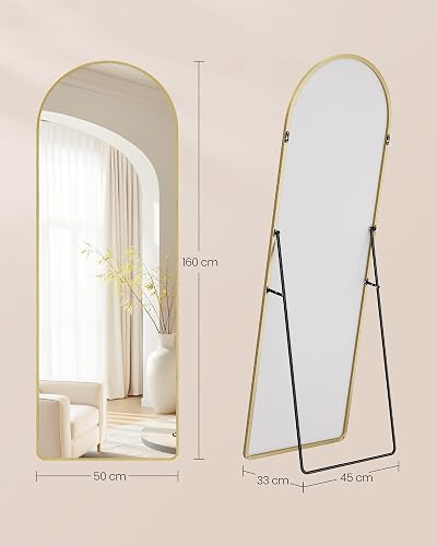 SONGMICS Full Length Mirror, Arched Full Body Floor Mirror with Stand, Aluminium Alloy Frame, Tempered Glass, for Bedroom, Living Room, Cloakroom, Rounded Corner, 150 x 40 cm, Matte Black LFM055BD01 - 5