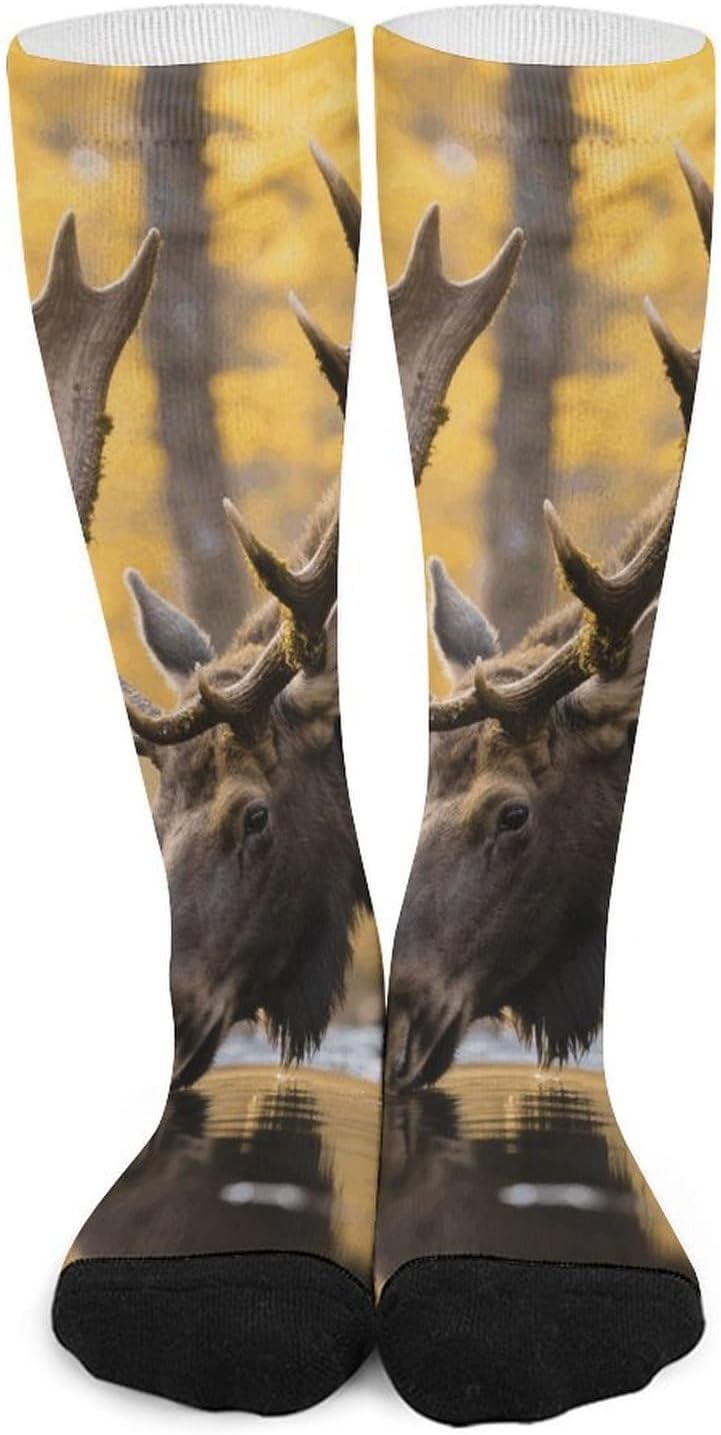 Rustic Woodland Deer Knee High Soccer Socks Moisture Wicking