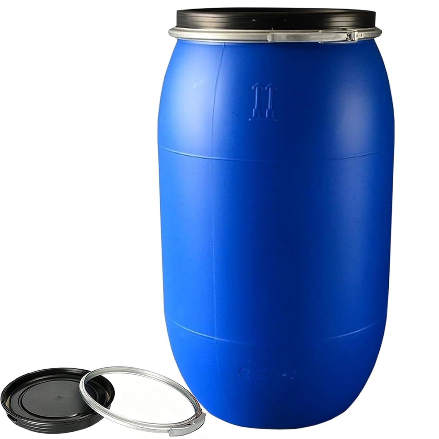 Plastic Drum, Shipping Barrel Rain Barrel with Lid, Food Grade Barrels Open Top Water Container with Lock Band and Reinforced Grip Handles for Rainwater Collection, Dry Goods, Packing(160L)