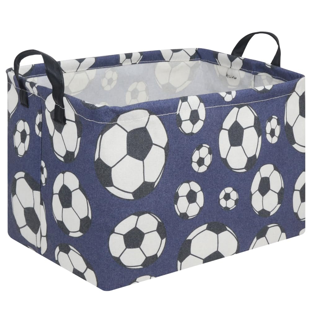 FXOLCSHE Rectangular Easter Soccer Basket,Kid's toy storage box,Collapsible waterproof college dorm laundry basket,Baby Nursery Hamper,Sports Boys soccer basket,Boys Soccer Room Decor(Soccers)