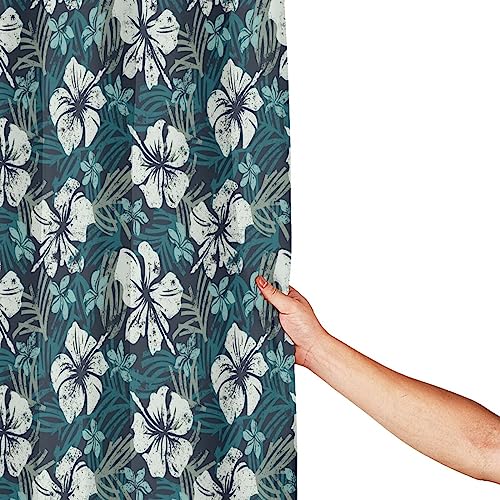 Rideau de douche imperméable en tissu polyester imprimé fleurs pour baignoire - 5