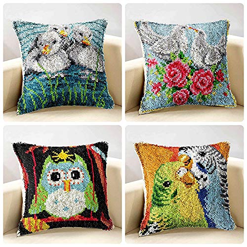 Image of ZFFLYH Latch Hook Kits, Latch Hook Kit for Adult Beginner DIY Crochet Yarn Kits for Throw Pillow Cover Sofa Car Cushion Cover 43X43cm