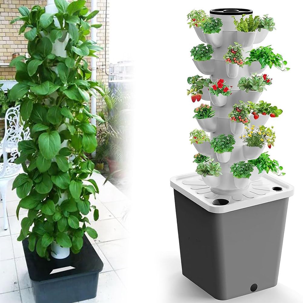FLEAGE Garden Hydroponic Growing System, 15/20/25/30 Pods Hydroponics Tower Aeroponics Grow Kit, Aquaponics Planting System, Adapter, Net Pots, for Herbs, Fruits and Vegetables 30holes
