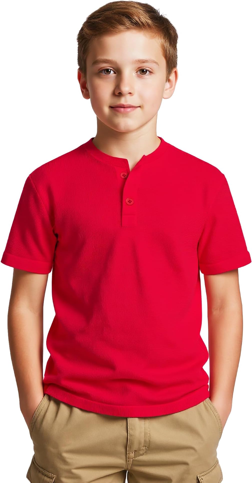 Boys Henley Short Sleeve Shirt Waffle Knit Tee Cotton Blend Button Front T-Shirt Breathable Tshirts
