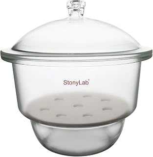 StonyLab 11.8 Inch Glass Lab Desiccator with Porcelain Plate & Knob Cover - Durable for Drying & Storage