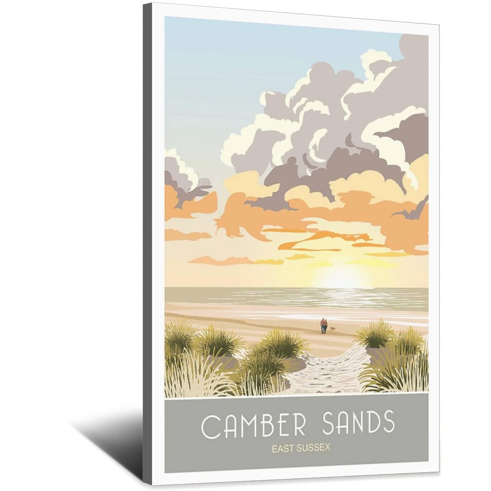 Uejd Frame-Style Vintage Camber Sands Sunrise Sussex Travel Poster Decorative Posters Modern Bedroom Canvas Art Poster Picture Painting Posters Wall Decor Art Gift
